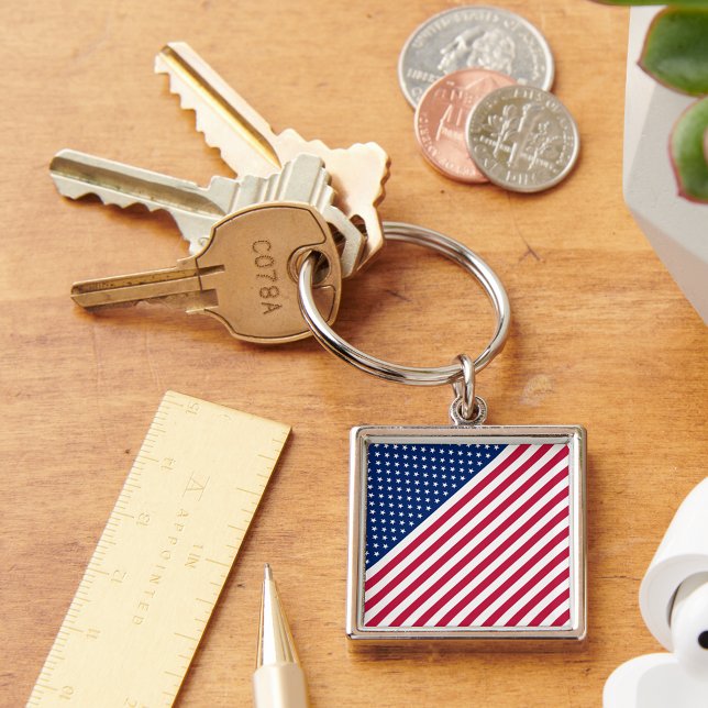 Llavero Estados Unidos Rojo Azul Blanco Estrellas franjas  (USA Red Blue White Stars Stripes Metal Keychain)