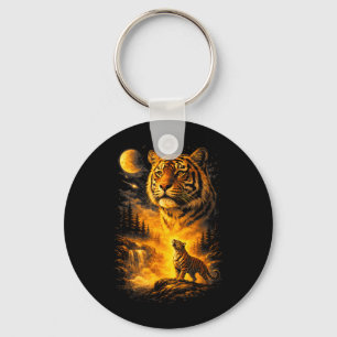 Llavero Estampa de Animal Meme de Tigre Aullando a la Luna