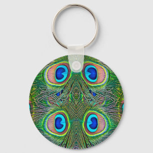 Llavero Estampa de Caleidoscopio de Plumas de Pavo Real