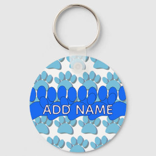 Llavero Estampa de pata de perro azul personalizada con no