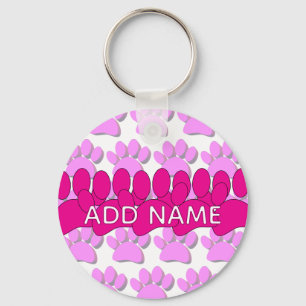 Llavero Estampa de pata de perro rosa personalizada con no
