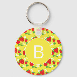 Llavero Estampado Amarillo de Fresa y Flor Monogramado