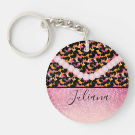 Llavero Estampado Animal Guepardo Rosa Perla
