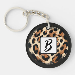 Llavero Estampado Animal Leopardo Pintado Crema Marrón Neg