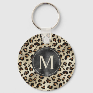 Llavero Estampado de animal de leopardo con monograma de l