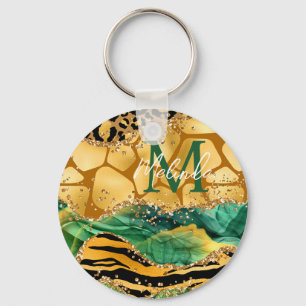 Llavero Estampado de animales safari en oro y verde Agata