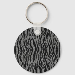 Llavero Estampado de cebra negro y gris plateado