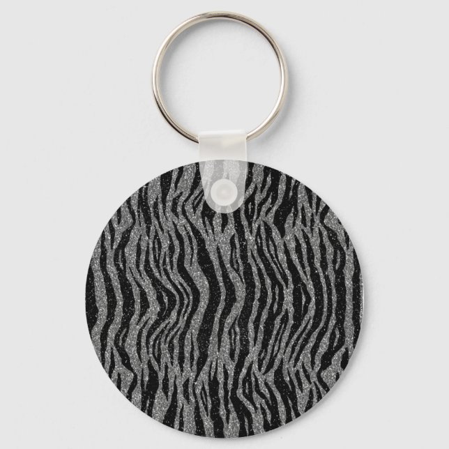 Llavero Estampado de cebra negro y gris plateado (Anverso)