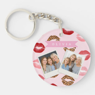 Llavero Estampado de labios con patrón de leopardo rosa ch