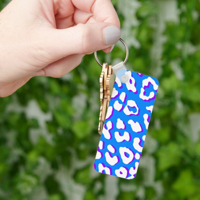 Llavero Estampado de leopardo blanco azul púrpura (Mano)