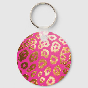 Llavero Estampado de leopardo dorado rosa intenso glamour