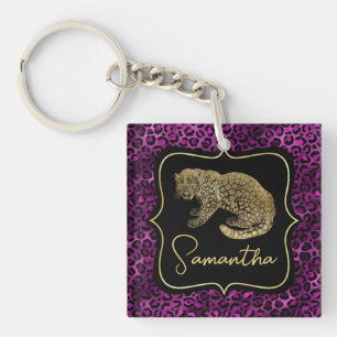 Llavero Estampado de leopardo dorado y leopardo púrpura