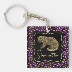 Llavero Estampado de leopardo dorado y leopardo púrpura