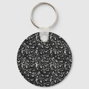 Llavero Estampado de leopardo negro y gris plateado