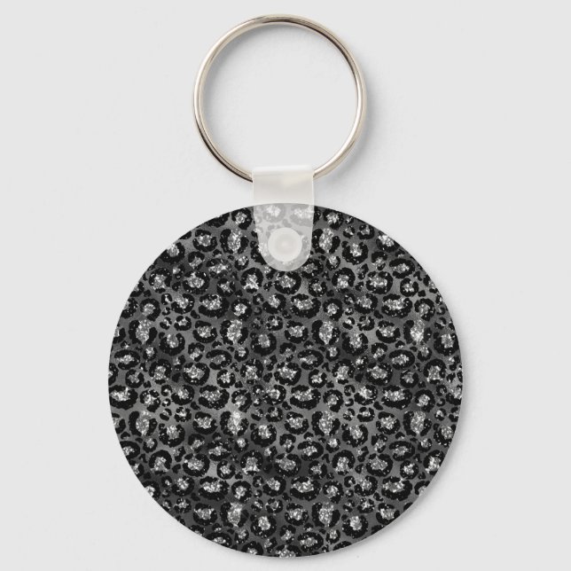 Llavero Estampado de leopardo negro y gris plateado (Anverso)