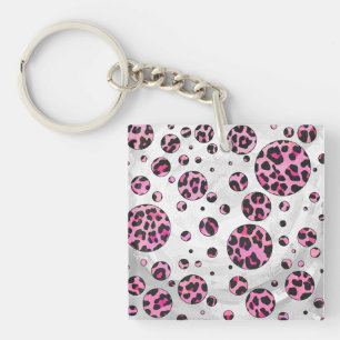 Llavero Estampado de lunares de leopardo negro y rosa inte