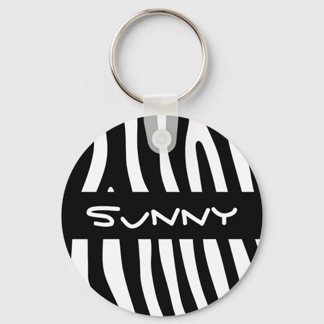 Llavero Estampado de rayas cebra blanco y negro + tus idea (Anverso)
