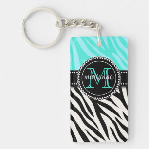 Llavero Estampado de zebra negro femenino moderno de la