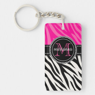 Llavero Estampado de zebra rosado negro femenino moderno