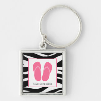 Llavero Estampado de zebra y flips-flopes rosados