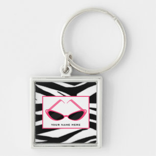 Llavero Estampado de zebra y gafas de sol rosadas retras