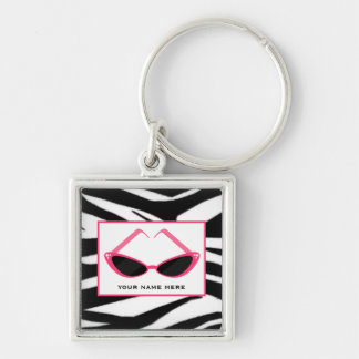 Llavero Estampado de zebra y gafas de sol rosadas retras