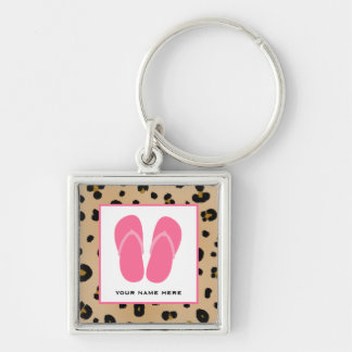 Llavero Estampado leopardo y flips-flopes rosados