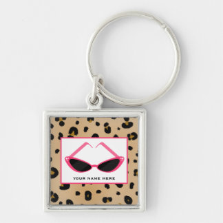 Llavero Estampado leopardo y gafas de sol rosadas retras