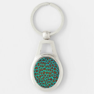 Llavero Estampado marrón y azul turquesa de leopardo