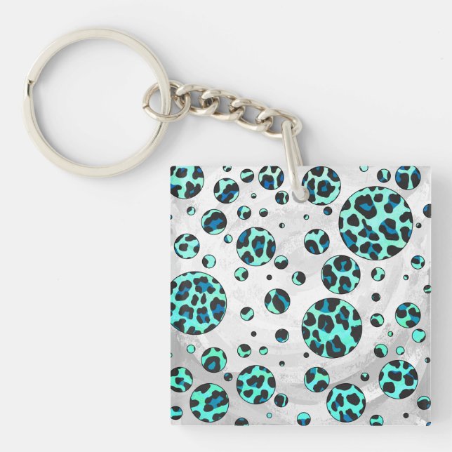 Llavero Estampado negro y azul turquesa de leopardo (Frente)