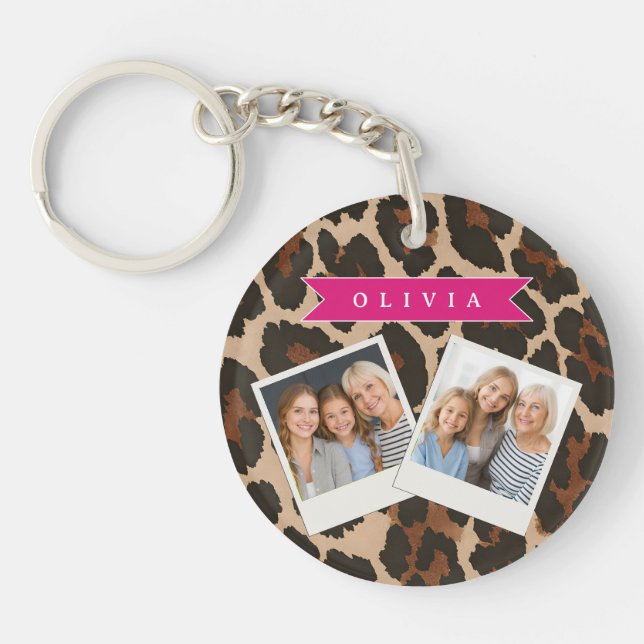 Llavero Estampado Personalizado de Leopardo Rosa Chic Esta (Frente)