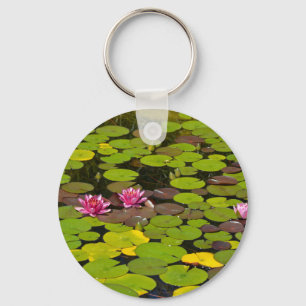 Llavero Estanque de jardín de lirios de agua rosa