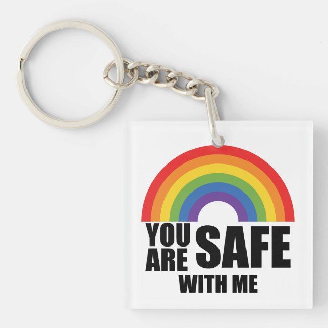 Llavero Estás A Salvo Conmigo El Orgullo Arcoiris LGBTQ (Frente)