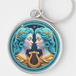 Llavero Estatuas de diosas Gemini Twins con círculo de neó