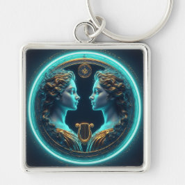 Llavero Estatuas de diosas Gemini Twins con círculo de neó