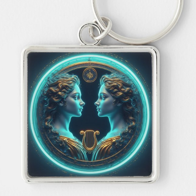 Llavero Estatuas de diosas Gemini Twins con círculo de neó (Frente)