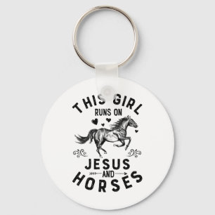 Llavero Este Chica Corre Sobre Jesús Y Caballos Ecuestres