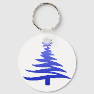 Llavero Esténcil de árbol de navidad azul de cobalto