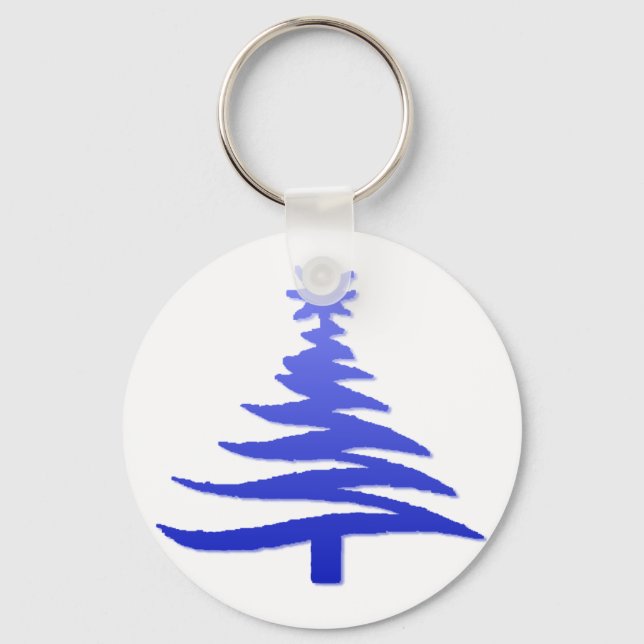 Llavero Esténcil de árbol de navidad azul de cobalto (Anverso)