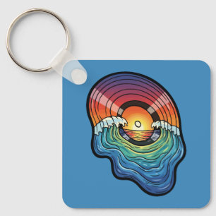 Llavero Estética de vinilo de onda de puesta de sol retro