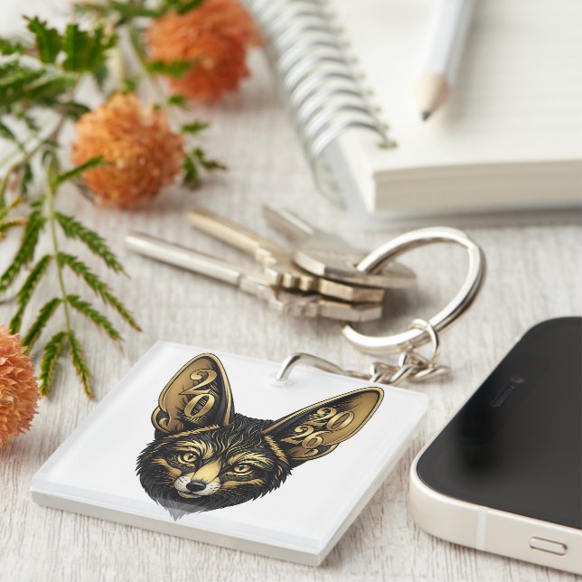 Llavero Estética del arte negro y dorado año 2026 (Frente Derecha)