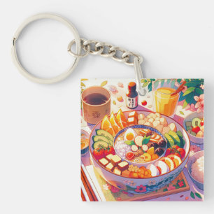 Llavero Estética del tazón de comida japonesa retro 90