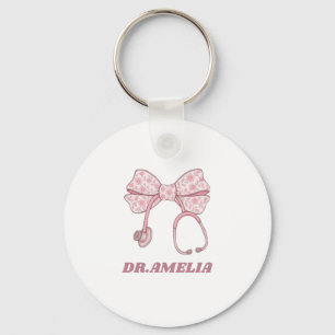 Llavero Estetoscopio con lazo floral rosa con diseño de no