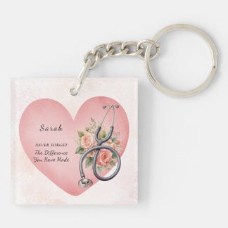Llavero Estetoscopio Floral Corazón Gratitud Colega Enferm