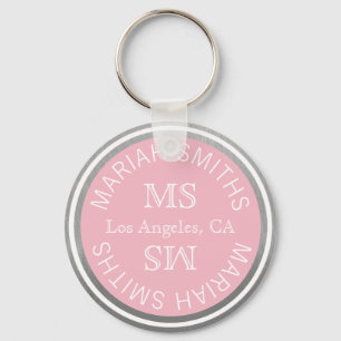 Llavero estilizado monogramado (nombre e iniciales) rosa