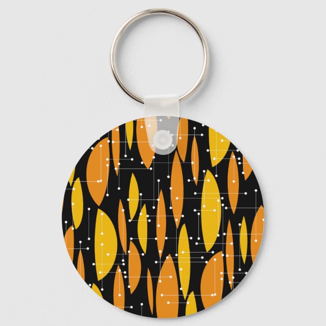 Llavero Estilo atómico, patrón geométrico naranja negro. (Anverso)