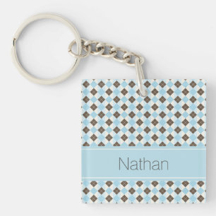 Llavero Estilo azul y marrón Patrón Argyle personalizado