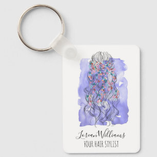 Llavero Estilo Boho Chic Morado Novia Peinado Acuarela QR