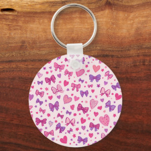 Llavero Estilo Coquette Rosa Morado Lazo y Corazón Patrón