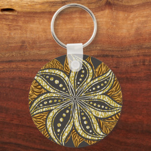 Llavero Estilo de Batik Floral Resumen Africano